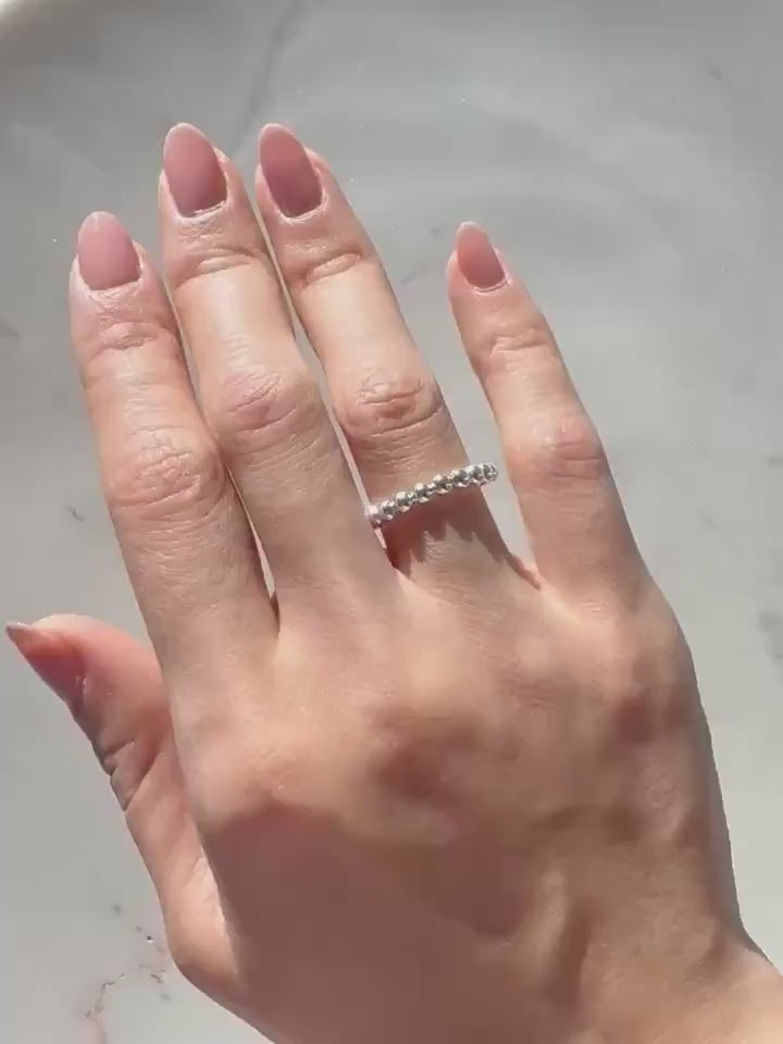 Sterling Silver Beaded Adjustable Eliza Ring – Minimalist Dainty Band