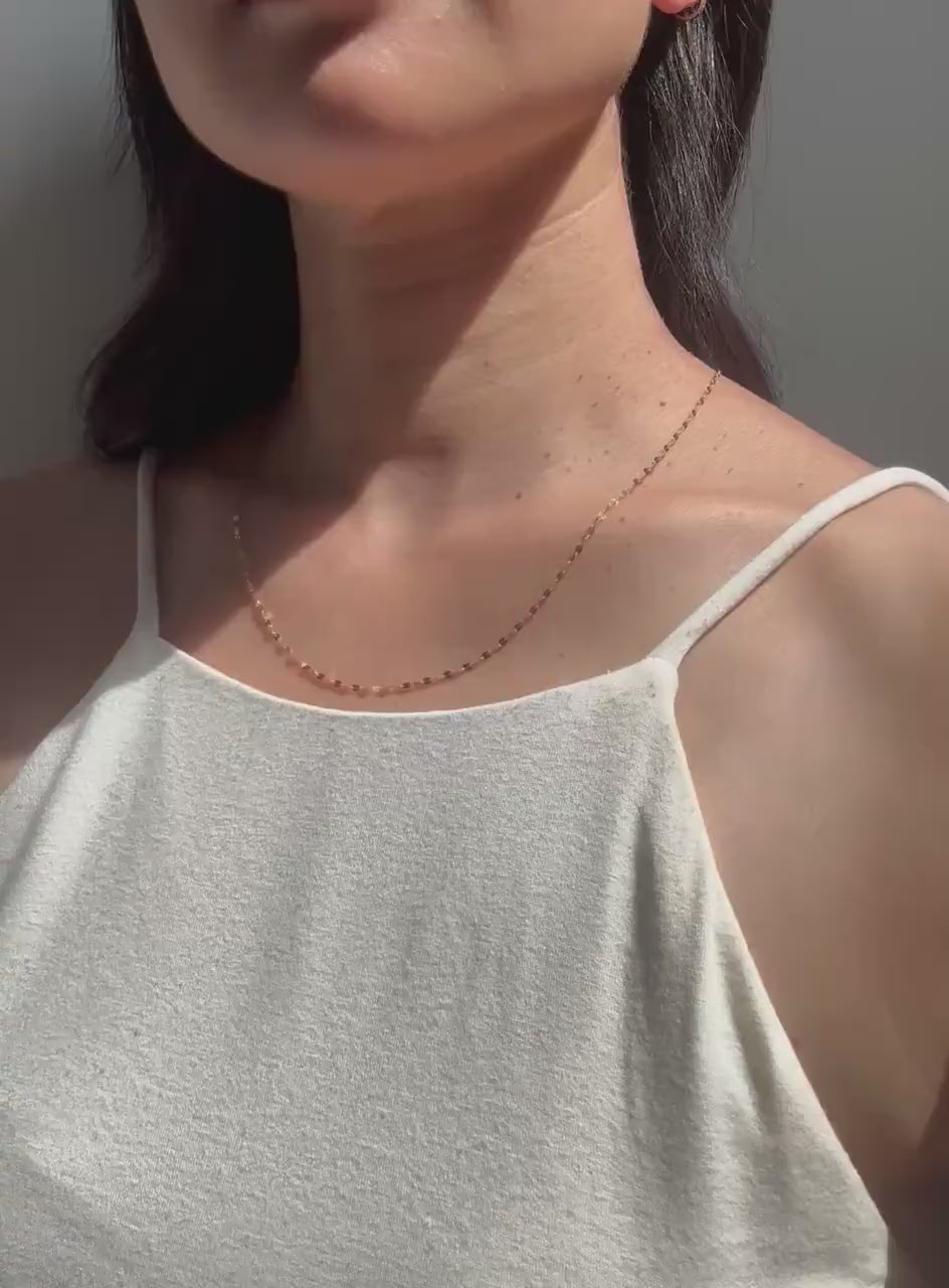 New 18k Solid Gold Mirror Blair Chain Necklace – Dainty & Reflective Luxury – Layering Gold Jewelry