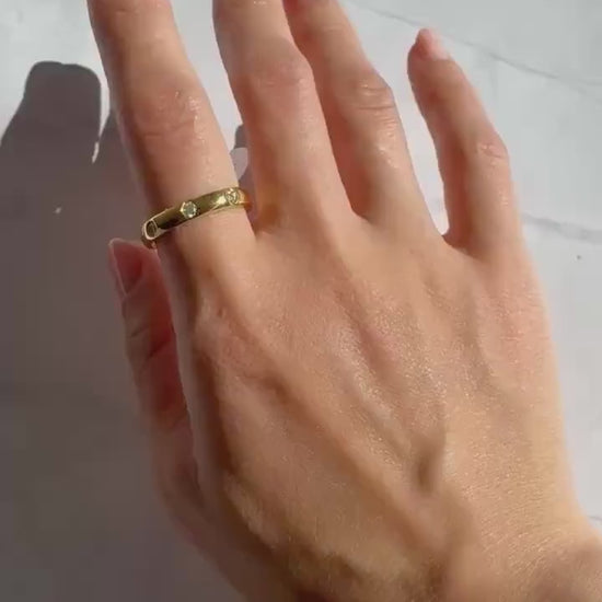 14k Gold Drew Moissanite Statement Ring - Bezel Set Wedding Band