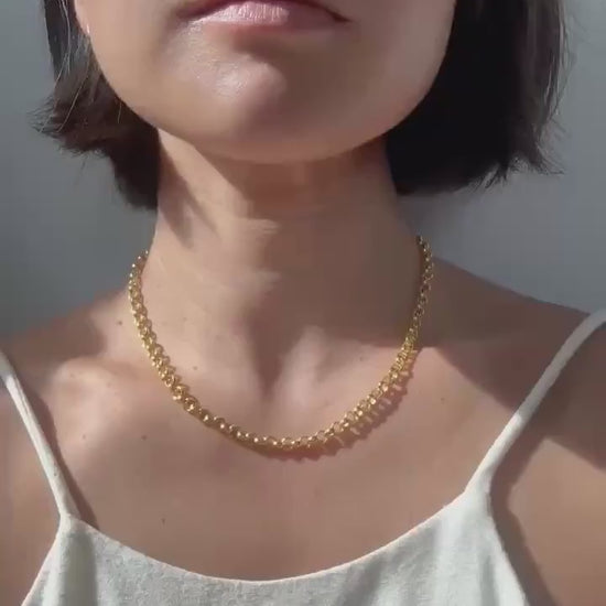 18K Gold Plated Sterling Silver Polo Chain Capri Necklace – 5mm Wide 16" Long