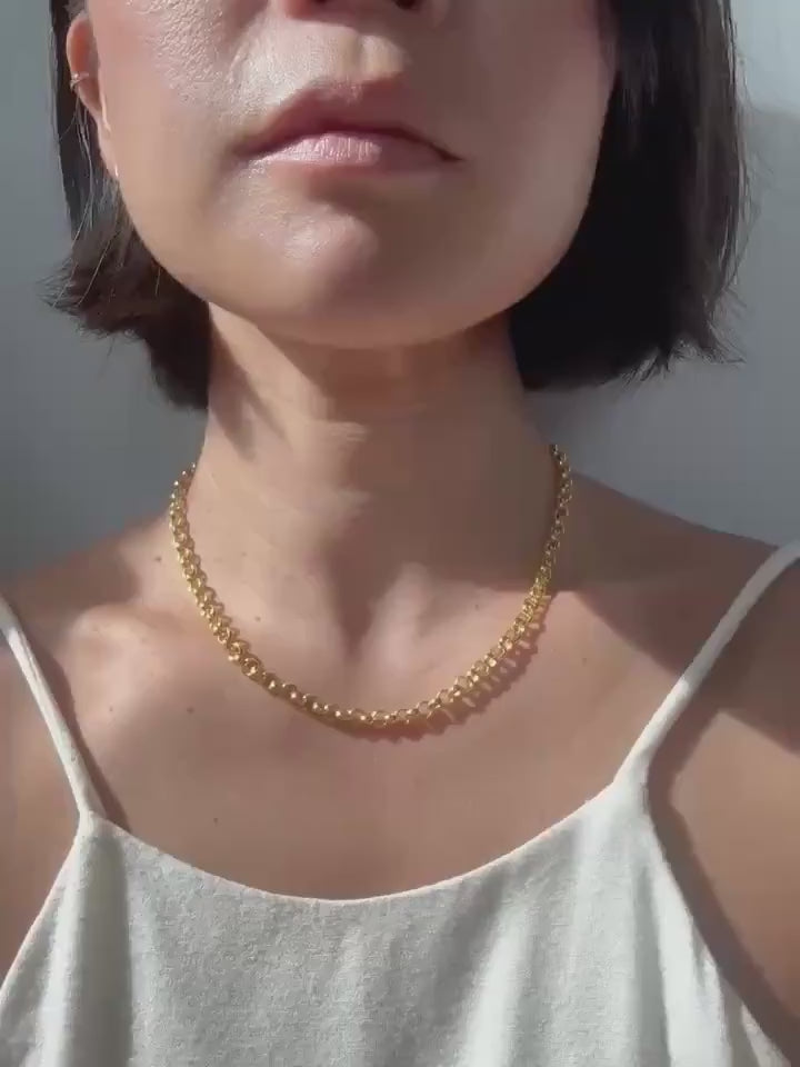 18K Gold Plated Sterling Silver Polo Chain Capri Necklace – 5mm Wide 16" Long