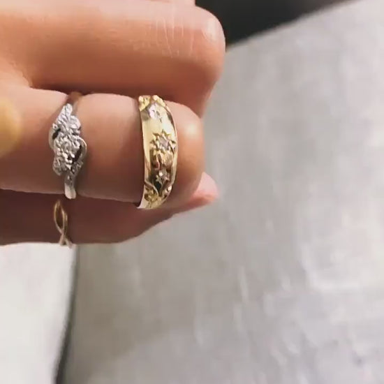 18k gold & platinum toi et moi 3 diamond bypass ring fine antique vintage jewelry