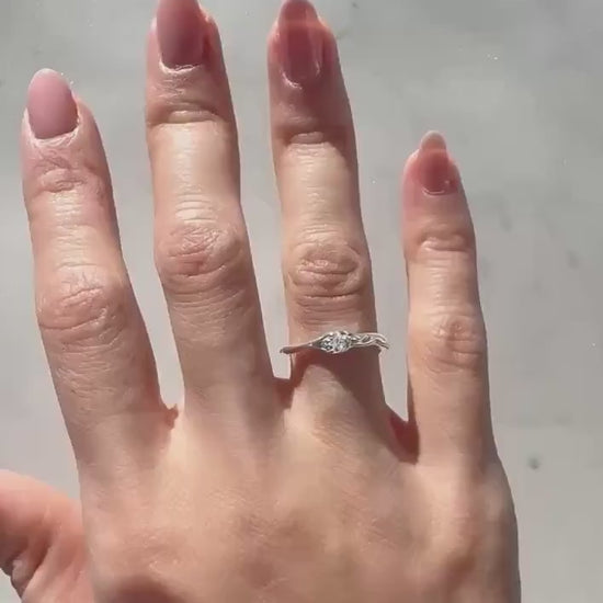 Sterling Silver Adjustable Juniper Ring with Zircon – Delicate Minimalist Everyday Jewelry