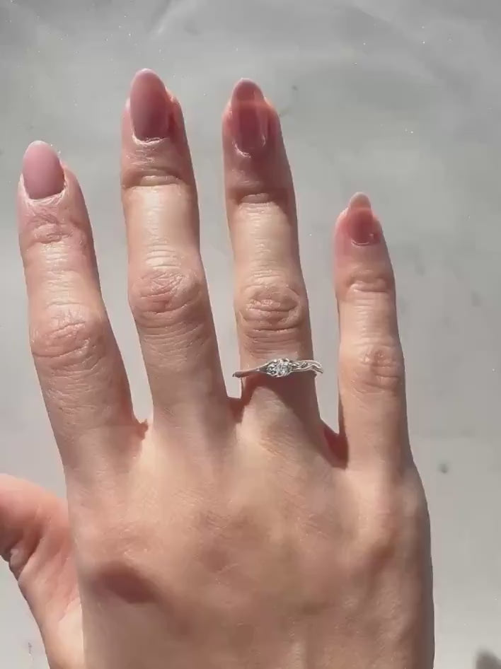 Sterling Silver Adjustable Juniper Ring with Zircon – Delicate Minimalist Everyday Jewelry