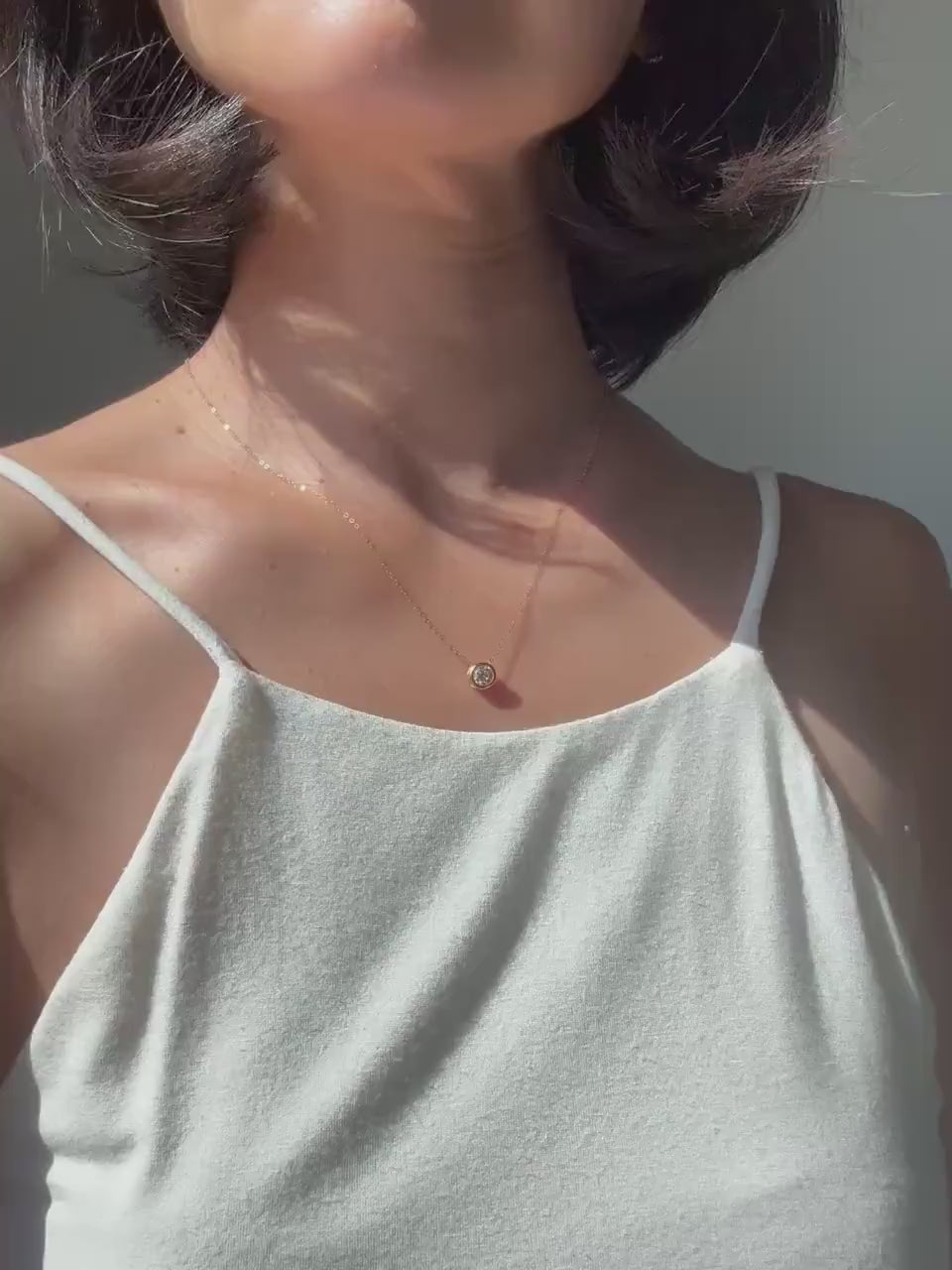 18k Solid Gold 0.5ct Moissanite Solitaire Mae Necklace: Minimalist Bezel Setting