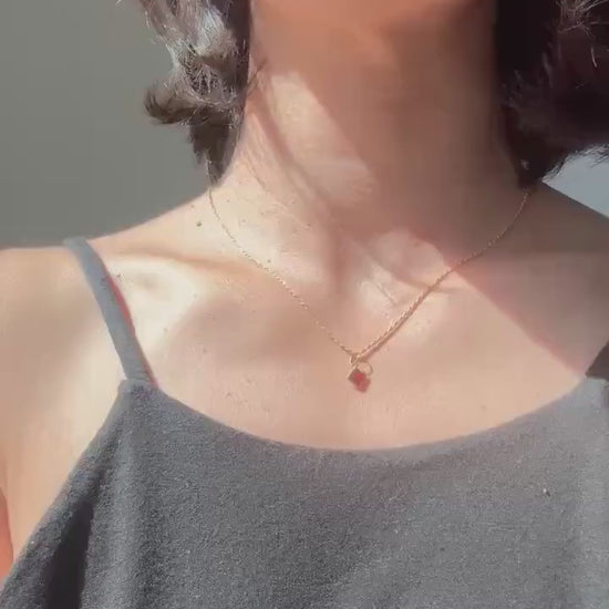 Solid 18K Gold Lori Garnet Necklace – Dainty Genuine Gemstone Pendant January Birthstone