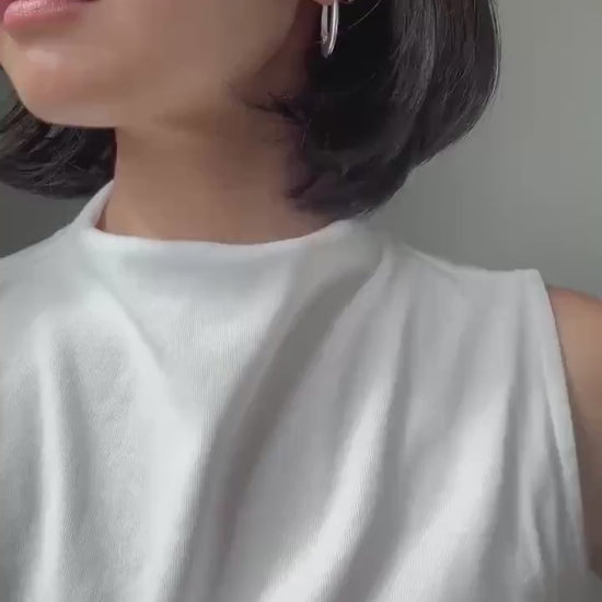 Sterling Silver Oval Mia Hoop Earrings | Modern Minimalist Statement Hoops