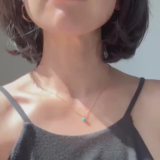 18K Solid Gold Turquoise Lori Necklace: Dainty December Birthstone