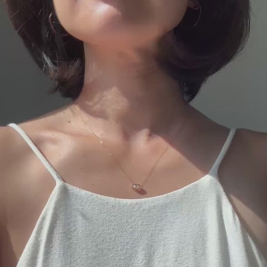 P. only-18K Solid Gold Marquise 0.5ct Moissanite Rose Necklace: Minimalist Bezel Setting