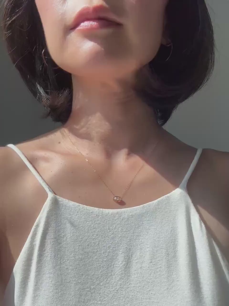 P. only-18K Solid Gold Marquise 0.5ct Moissanite Rose Necklace: Minimalist Bezel Setting