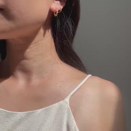 18k Solid Gold Twisted Ari Hoop Earrings: Petite Gold Hoops