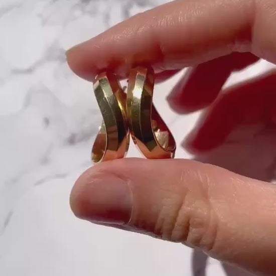 14k Solid Gold Twisted Hoop Earrings - Italian Design