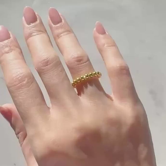 18K Gold Plated Sterling Silver Beaded Adjustable Eliza Ring – Minimalist Dainty Band