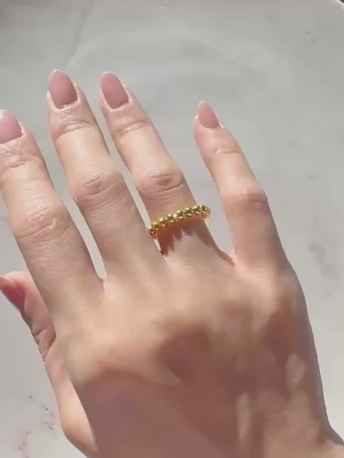 18K Gold Plated Sterling Silver Beaded Adjustable Eliza Ring – Minimalist Dainty Band