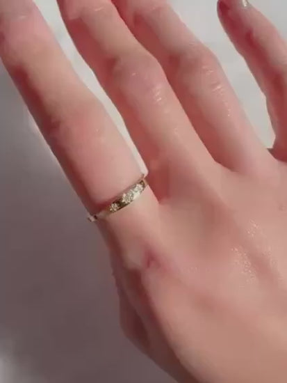 Dainty 14k Gold Amari Ring: Natural Diamond in Star Settings Celestial Band