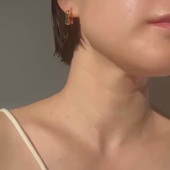 18K Solid Gold Sculptural Kara Hoop Earrings: Modern Statement Earrings