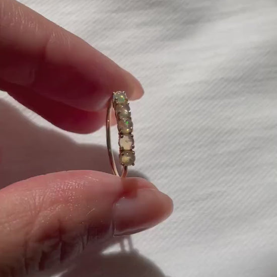 Vintage Fire Opal Ring: 14k Gold Stackable Band, Size 5