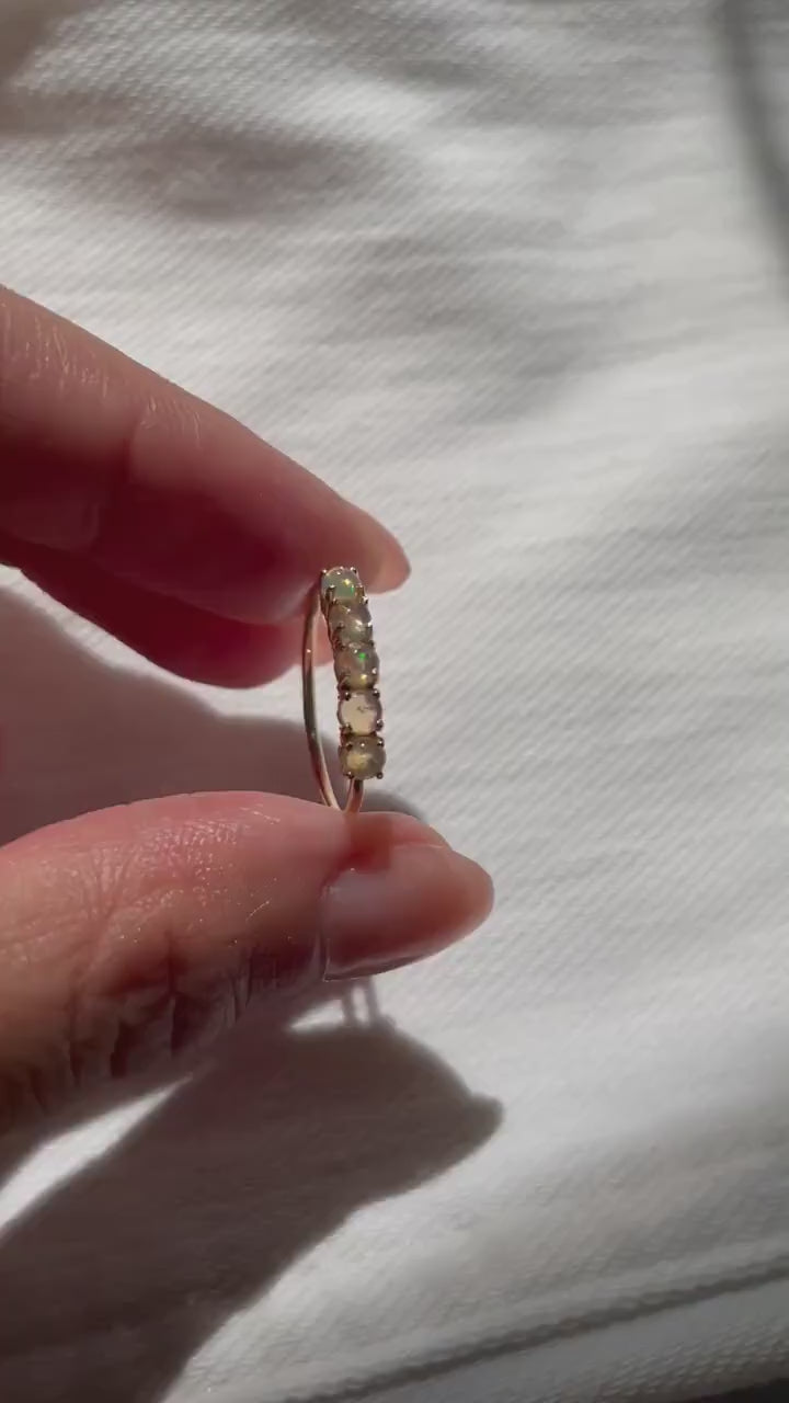 Vintage Fire Opal Ring: 14k Gold Stackable Band, Size 5