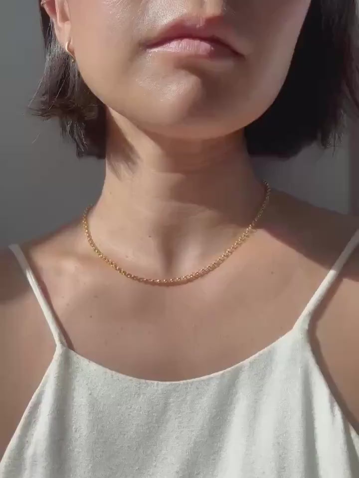 18K Gold Plated Sterling Silver Polo Chain Elba Necklace – 3mm Wide | 16" Length