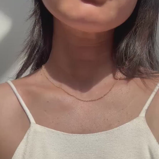 18K Solid Gold Polo Chain Paris Necklace: Dainty Minimalist Jewelry