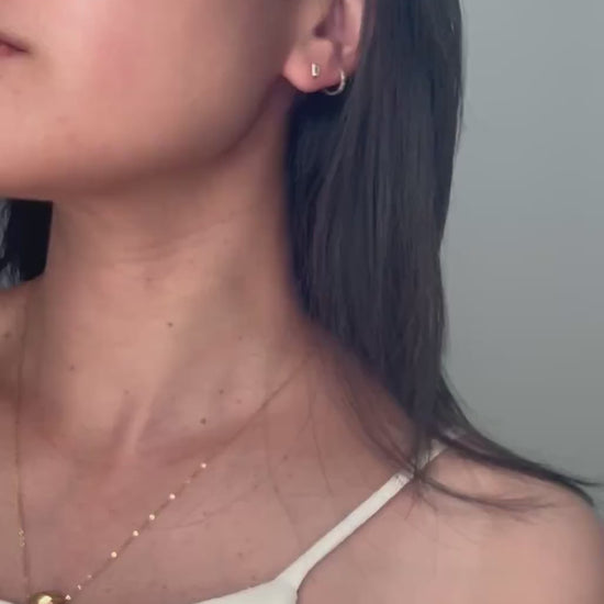 Minimalist 14k Gold Baguette Diamond Stud Luna Earrings