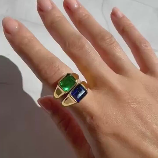 14k Gold Atlas Signet Ring: Lab Sapphire, Modern Statement Band