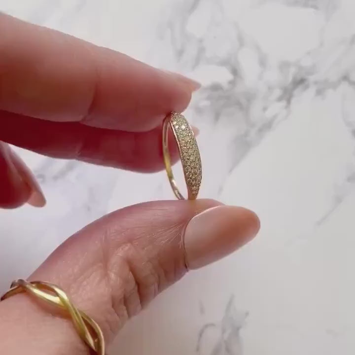 10k Solid Gold Basil Ring in CZ Pavé Design - Slim Signet Style