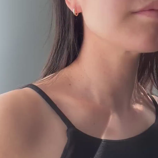 10k Solid Gold Sage Huggie Hoop Earrings: Modern Minimalist Jewelry