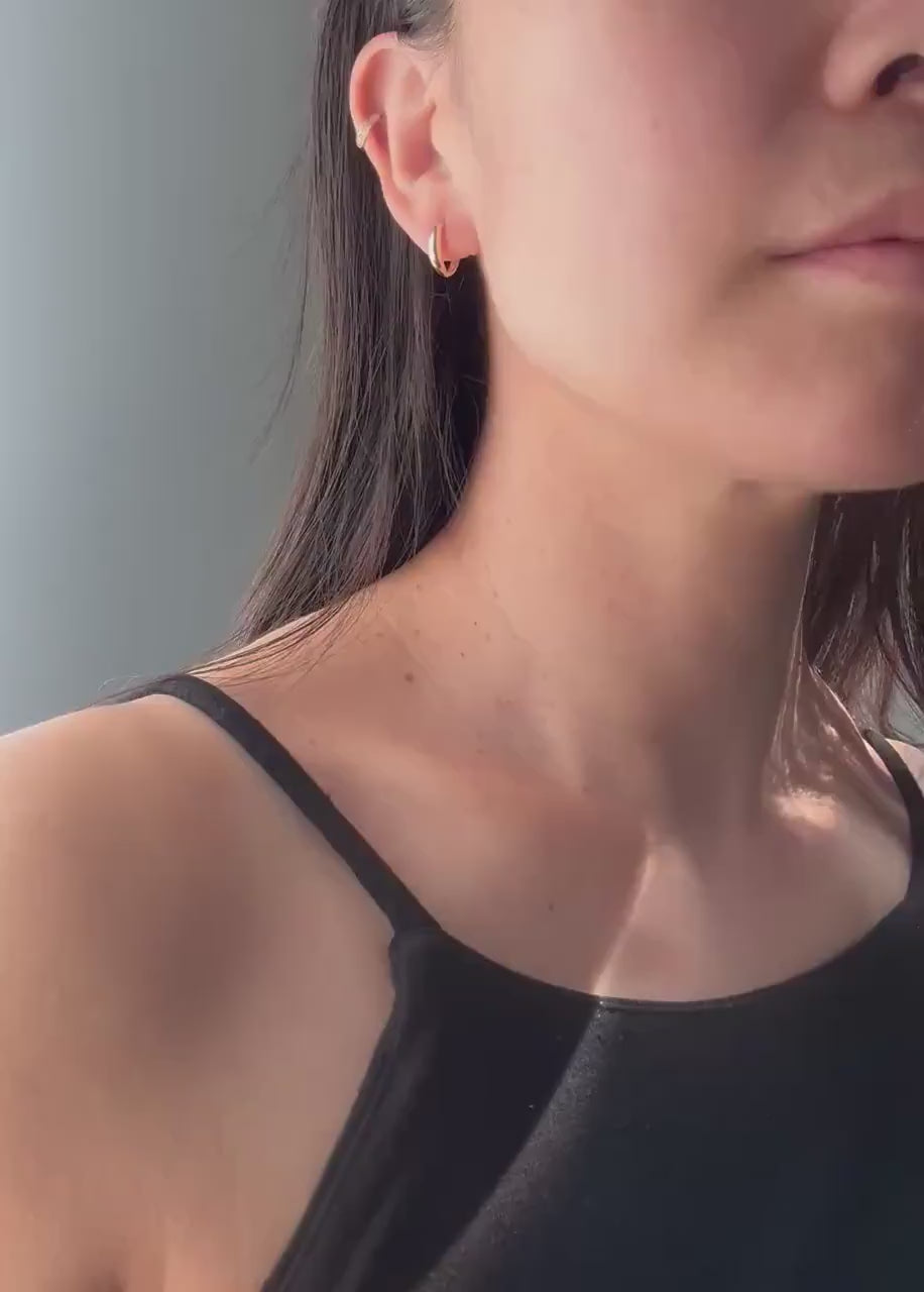 10k Solid Gold Sage Huggie Hoop Earrings: Modern Minimalist Jewelry