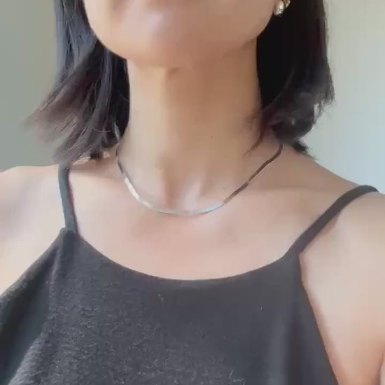 Sterling Silver Herringbone Elliot Necklace | 3mm Flat Snake Chain | 925 Solid Silver Choker | Minimalist Layering Necklace