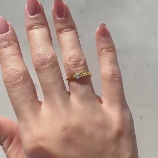 14K Gold Plated Sterling Silver Adjustable Juniper Ring with Zircon – Delicate Minimalist Everyday Jewelry