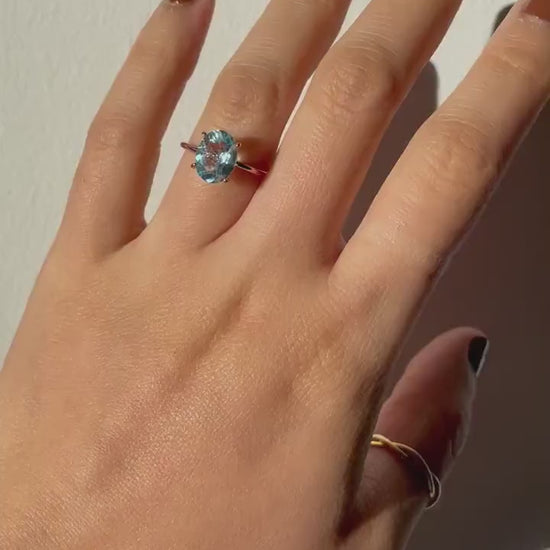 Genuine blue topaz ring with 10k rose gold band stackable ring precious fine jewelry