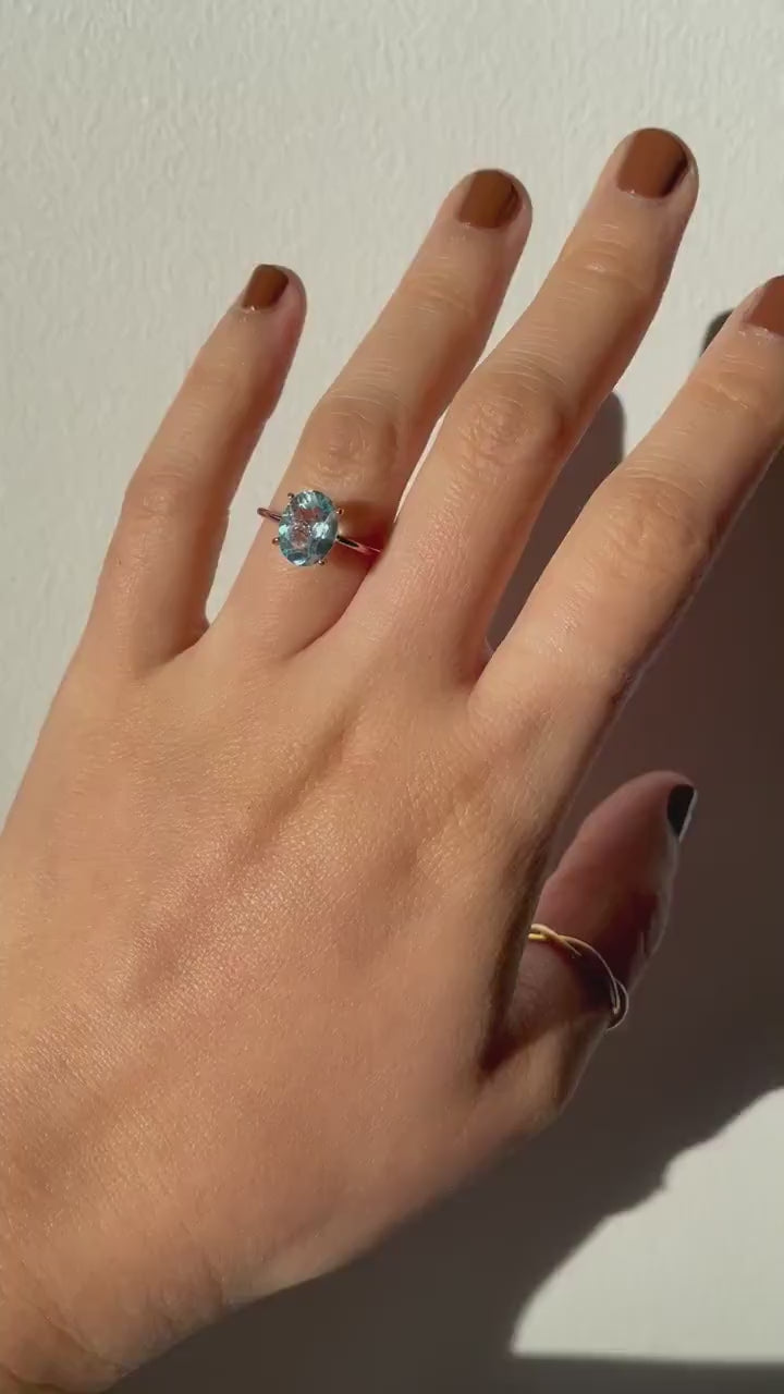 Genuine blue topaz ring with 10k rose gold band stackable ring precious fine jewelry