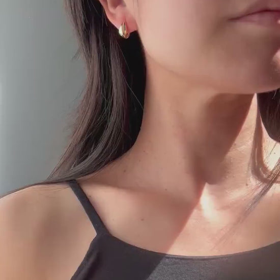 10k Solid Gold Arbor Huggie Hoop Earrings: Sculpted Arbor Design