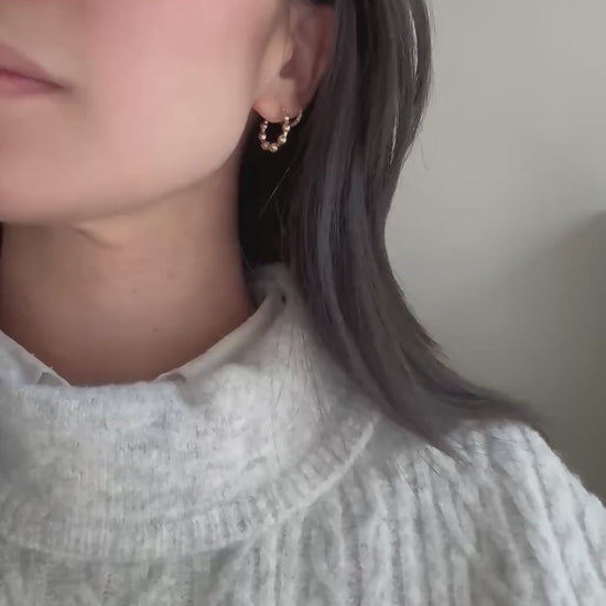 14k Solid Gold Beaded Ella Hoop Earrings: Lightweight Fine Jewelry