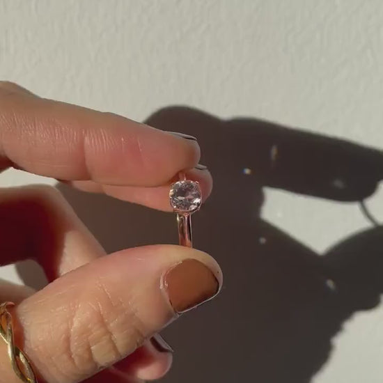 Genuine pink morganite ring with 10k rose gold band stackable ring precious fine jewelry