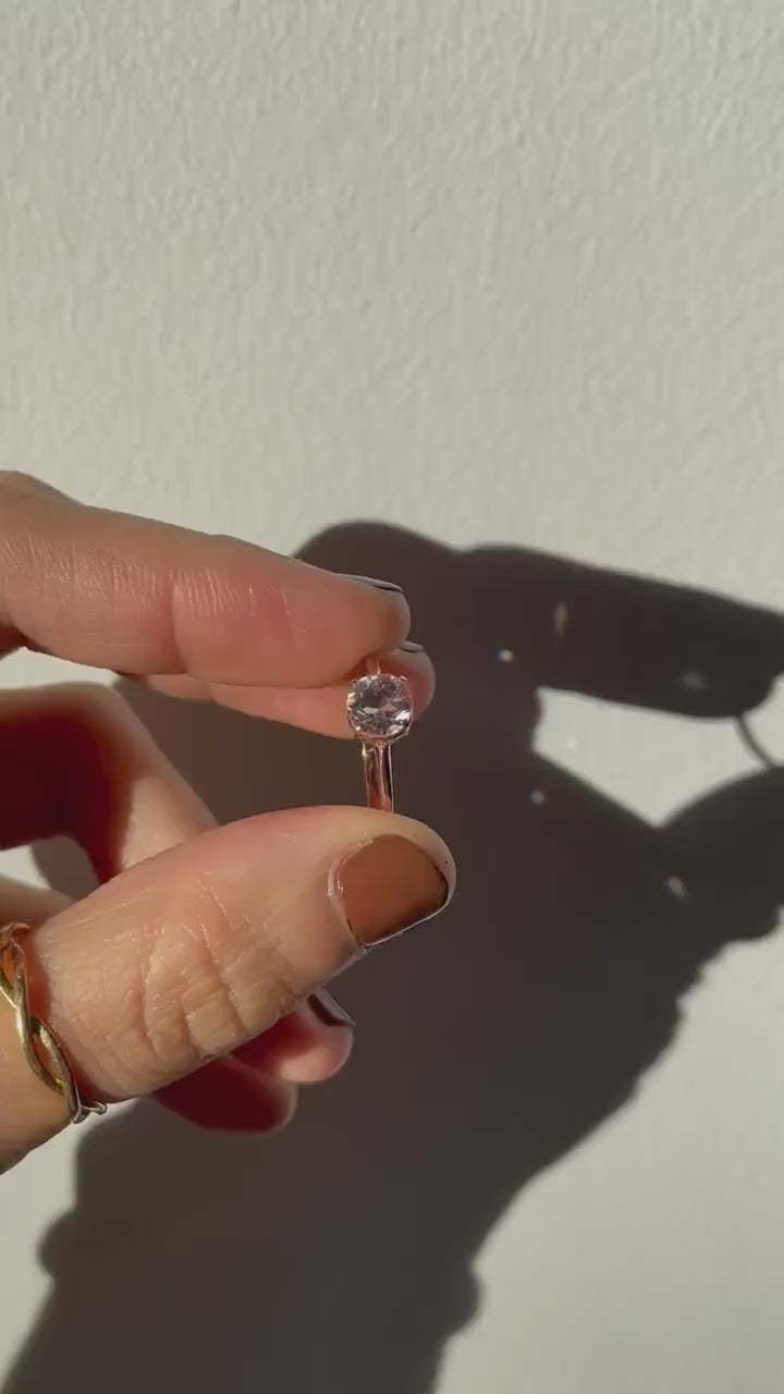 Genuine pink morganite ring with 10k rose gold band stackable ring precious fine jewelry