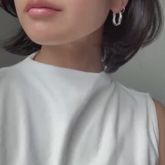 Sterling Silver Organic Hoop Emma Earrings | Modern Sculptural Huggies