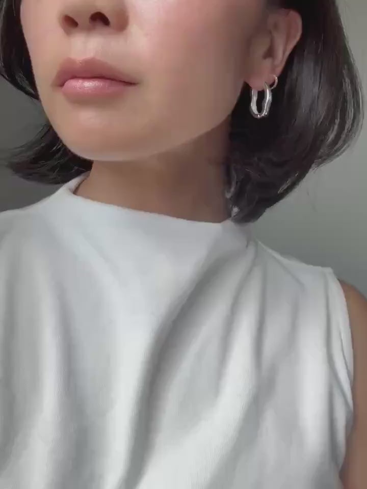 Sterling Silver Organic Hoop Emma Earrings | Modern Sculptural Huggies