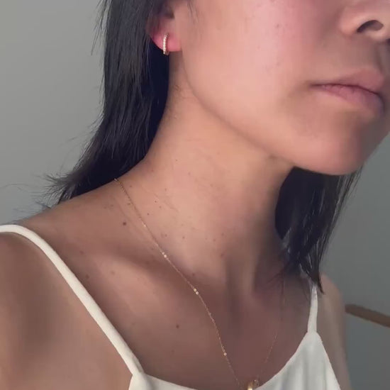 14k Gold Diamond Huggie Nova Hoop Earrings: Dainty Minimalist Jewelry