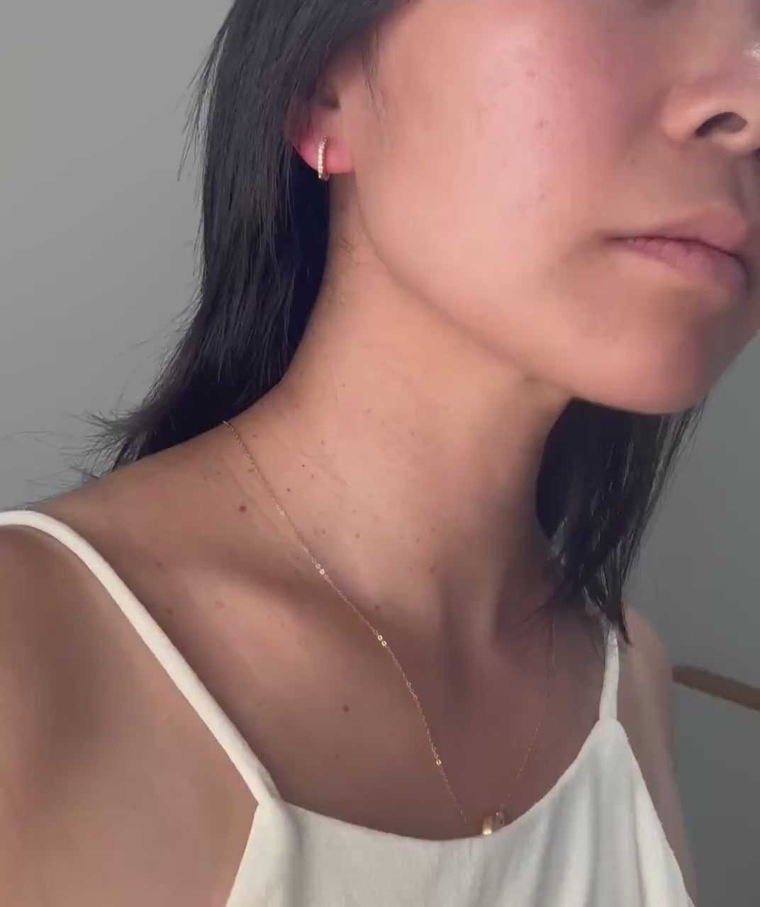 14k Gold Diamond Huggie Nova Hoop Earrings: Dainty Minimalist Jewelry