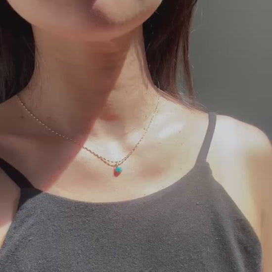 14K Solid Gold Copper Turquoise Lori Necklace: Dainty December Birthstone