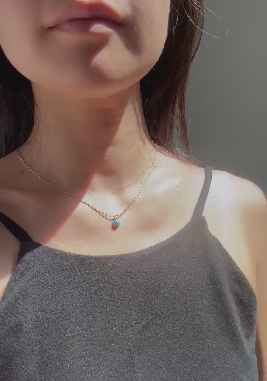 14K Solid Gold Copper Turquoise Lori Necklace: Dainty December Birthstone