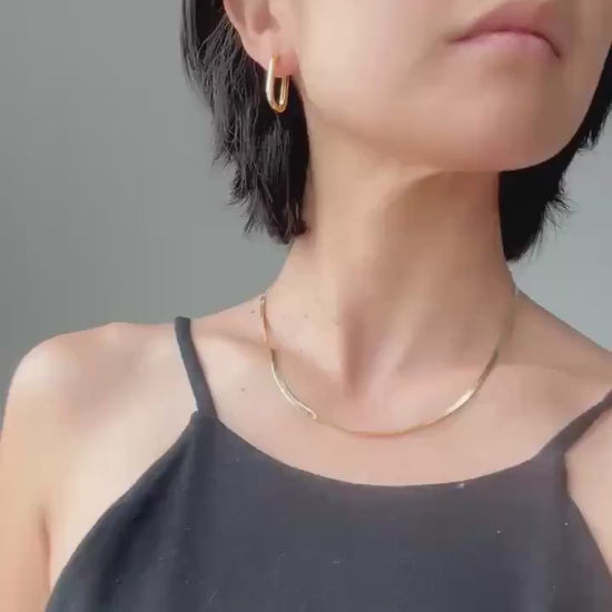 14K Gold Plated Sterling Silver Oval Hoop Charlie Earrings | Modern Minimalist Everyday Hoops