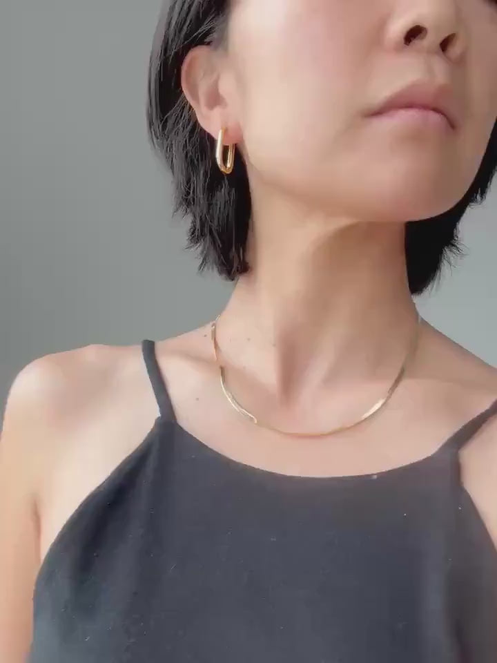 14K Gold Plated Sterling Silver Oval Hoop Charlie Earrings | Modern Minimalist Everyday Hoops