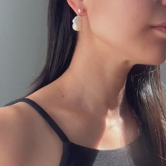 Baroque Pearl Drop Oceana Earrings: 14k Gold Plated, Freshwater Pearls