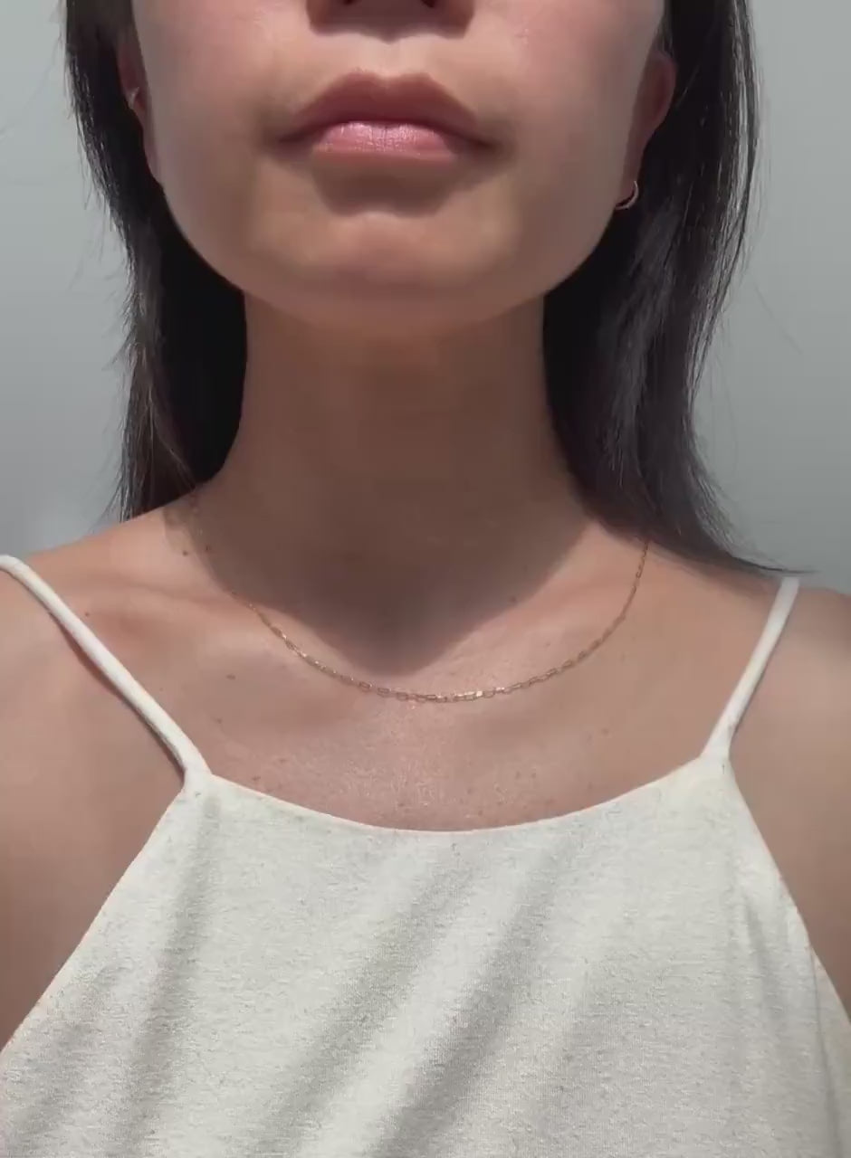 18K Solid Gold Paperclip Chain Gabby Necklace: Dainty Minimalist Jewelry