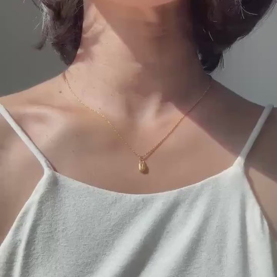 24K Gold Dainty Good Luck Charm Hao Yun Necklace with 18K Gold Rope Chain