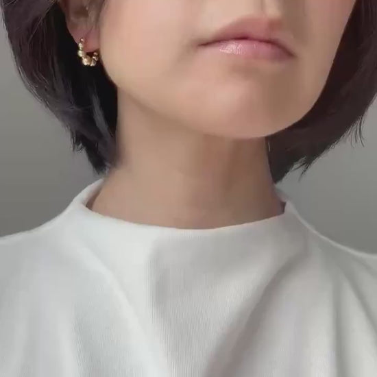 18K Gold Plated Sterling Silver Beaded Callie Hoop Earrings – Modern Minimalist Statement