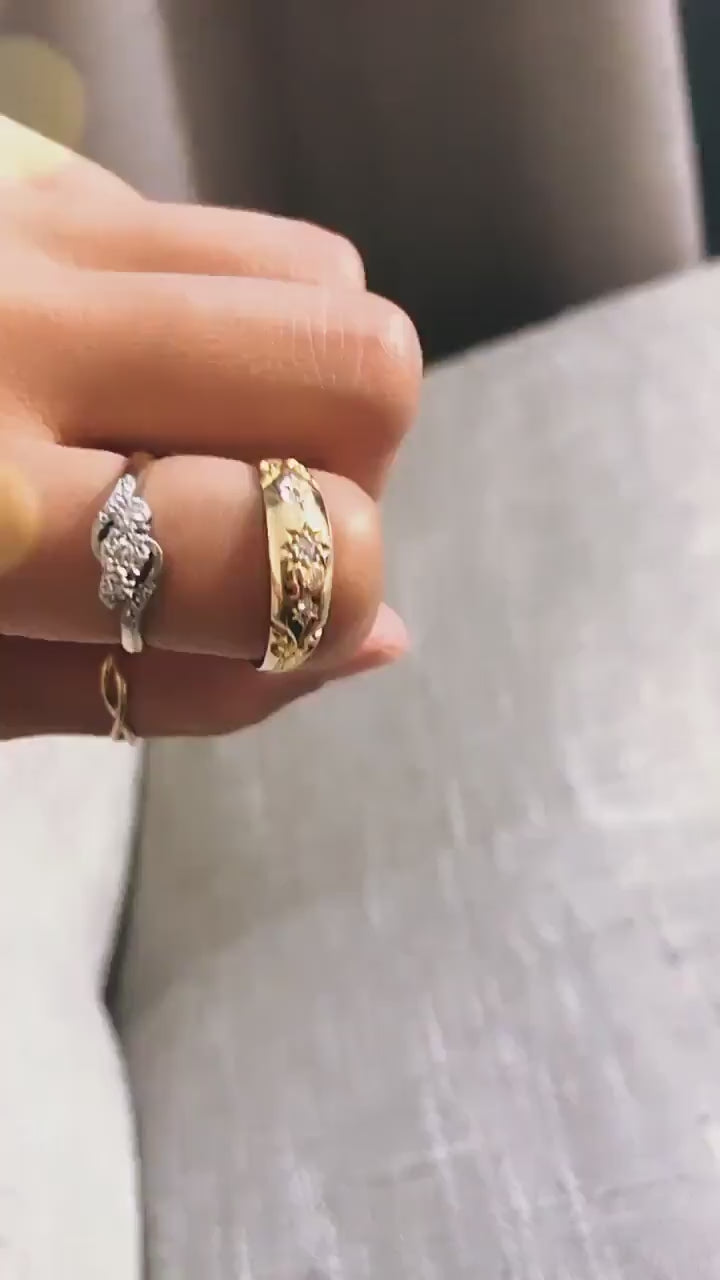 18k gold & platinum toi et moi 3 diamond bypass ring fine antique vintage jewelry